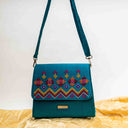 Mint Triangular Wave Rabari Sling Bag with Mirror & Shell Handwork