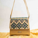 Ivory Triangular Rabari Sling Bag with Mirror, Shell & Bead Handwork