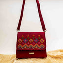 Pink Triangular Wave Rabari Sling Bag with Mirror, Shell & Bead Handwork