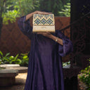 Ivory Triangular Rabari Sling Bag with Mirror, Shell & Bead Handwork