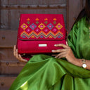 Pink Triangular Wave Rabari Sling Bag with Mirror, Shell & Bead Handwork