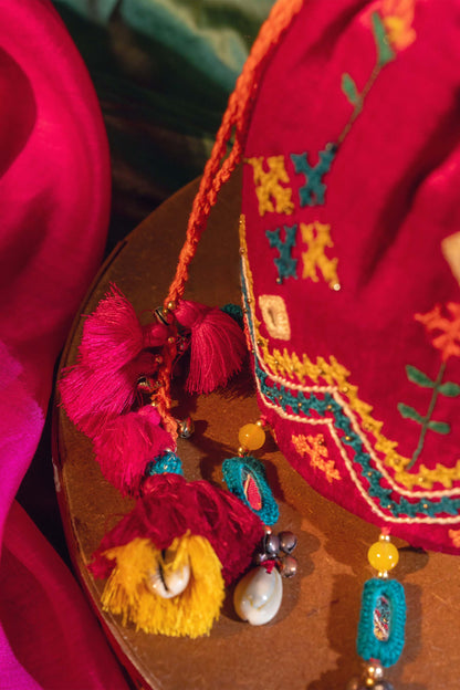 Pink Flower Rabari Ivory Potli