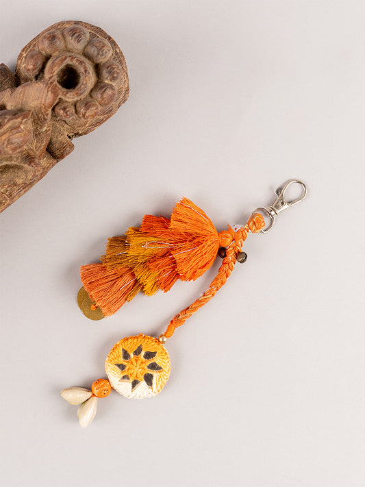 Mustard Round Mirror Tassel Keychain