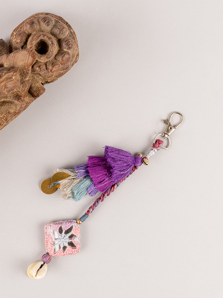 Purple Sqaure Mirror Tassels Keychain