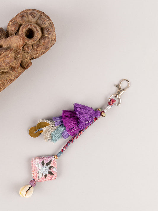 Purple Sqaure Mirror Tassels Keychain