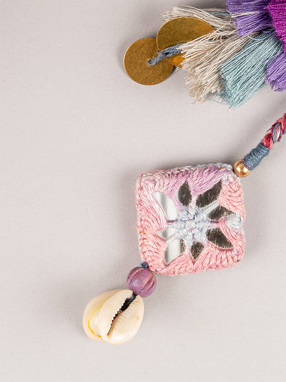 Purple Sqaure Mirror Tassels Keychain