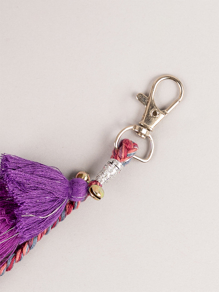 Purple Sqaure Mirror Tassels Keychain