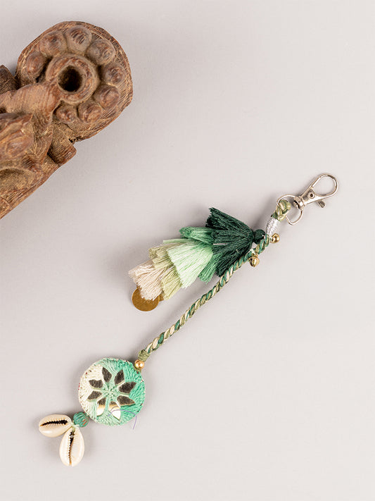 Green Round Mirror Tassel Keychain