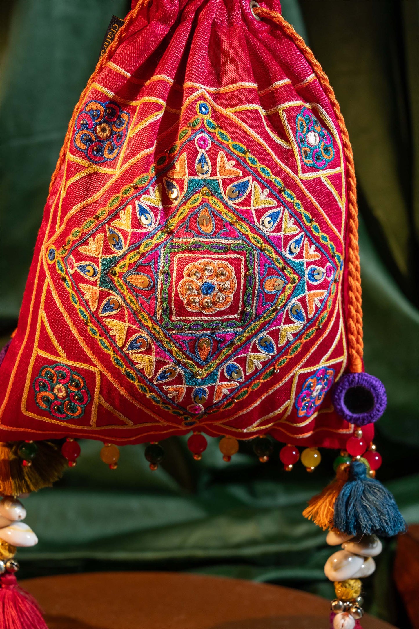 Pink Kutchi Aahir Squre Potli