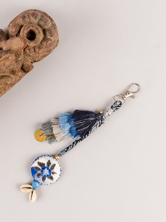 Blue Mirror Round Tassel Keychain