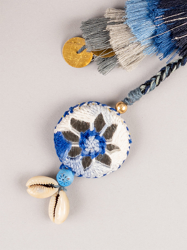 Blue Mirror Round Tassel Keychain