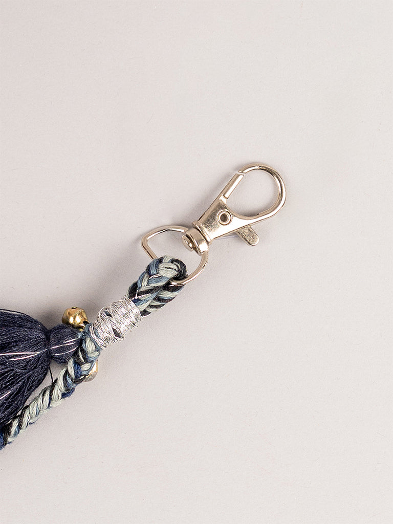 Blue Mirror Round Tassel Keychain