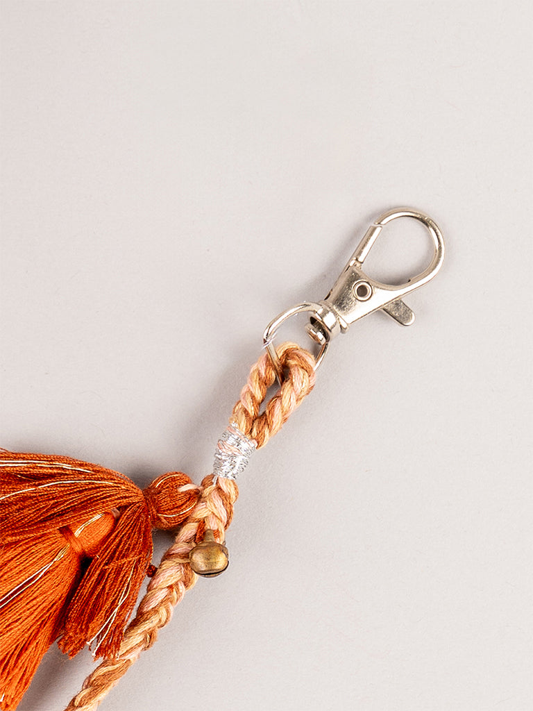 Rust Round Mirror Tassel Keychain
