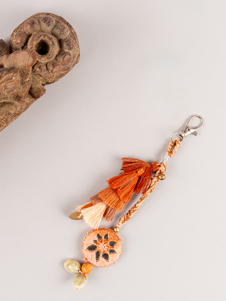 Rust Round Mirror Tassel Keychain