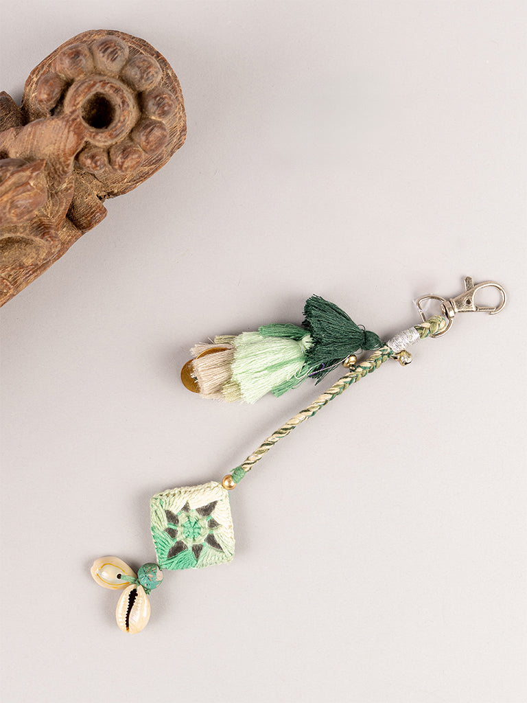 Green Square Mirror Tassels Keychain