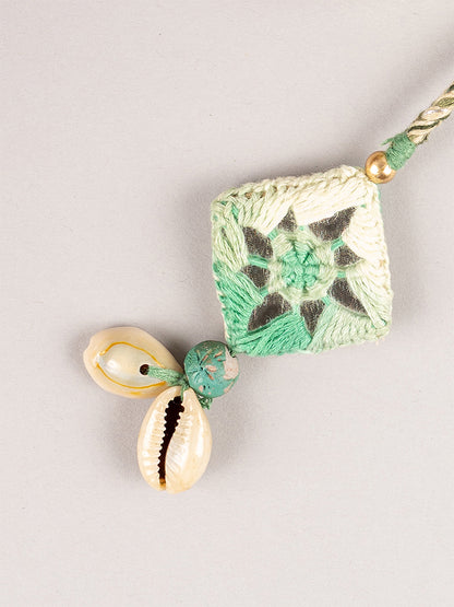 Green Square Mirror Tassels Keychain