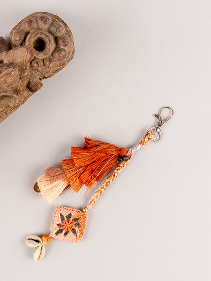 Rust Square Mirror Tassel Keychain
