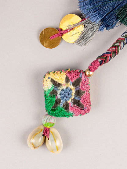 Multi Traditional Square Mirror Tassel Keychain