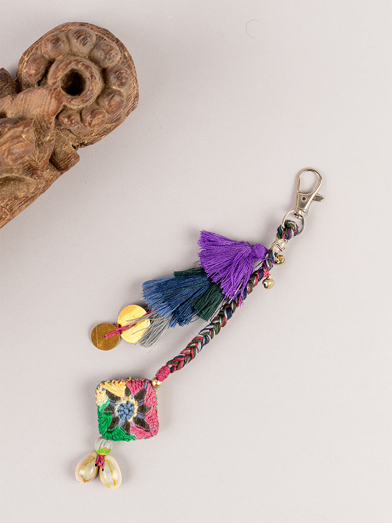 Multi Traditional Square Mirror Tassel Keychain