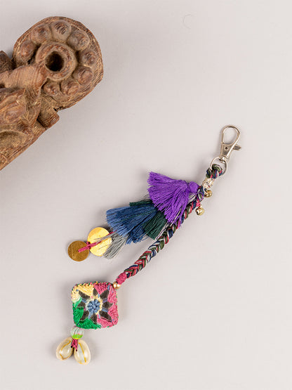 Multi Traditional Square Mirror Tassel Keychain