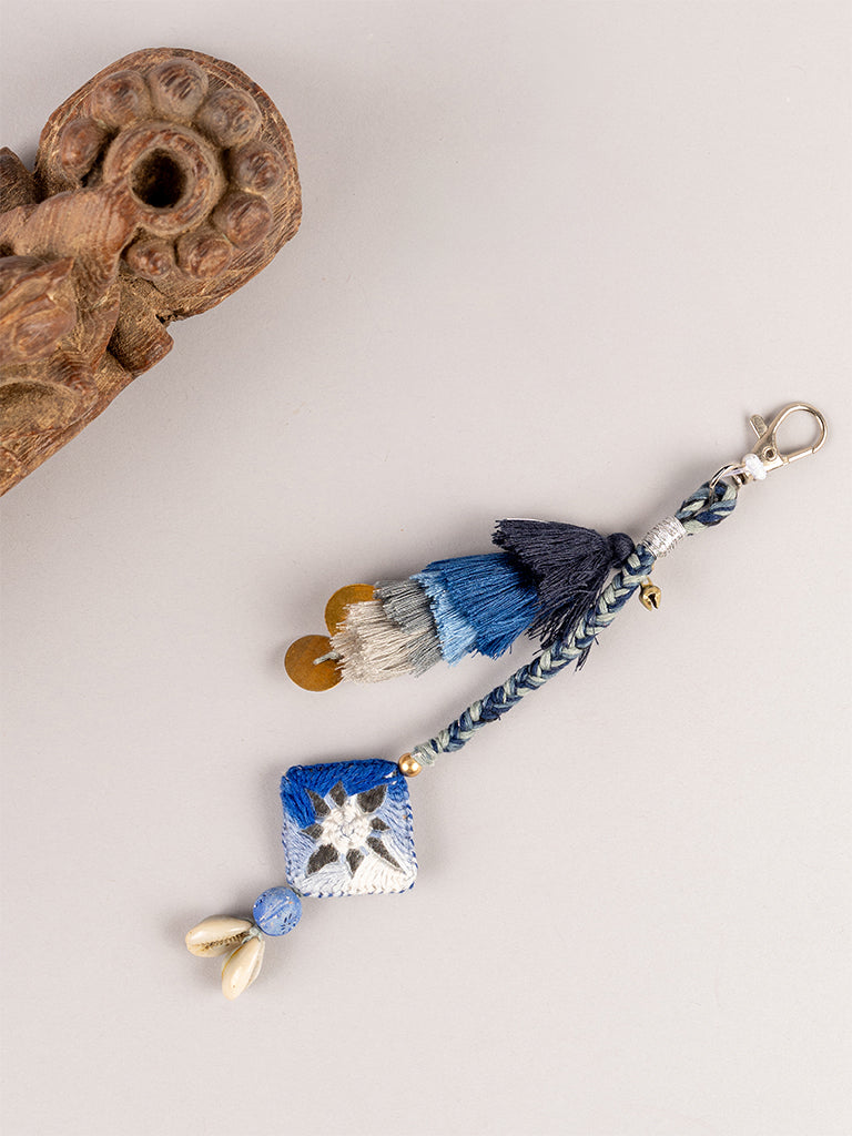 Blue Mirror Square Tassel Keychain