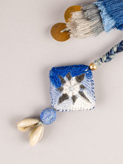 Blue Mirror Square Tassel Keychain