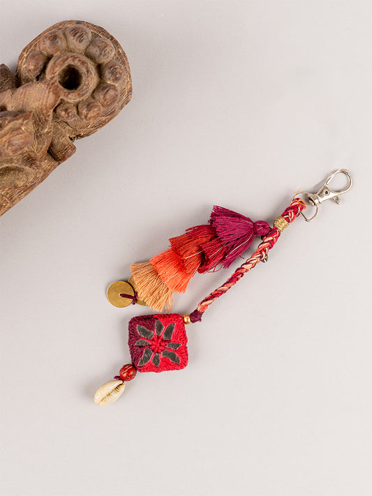 Maroon Square Mirror Tassel Keychain