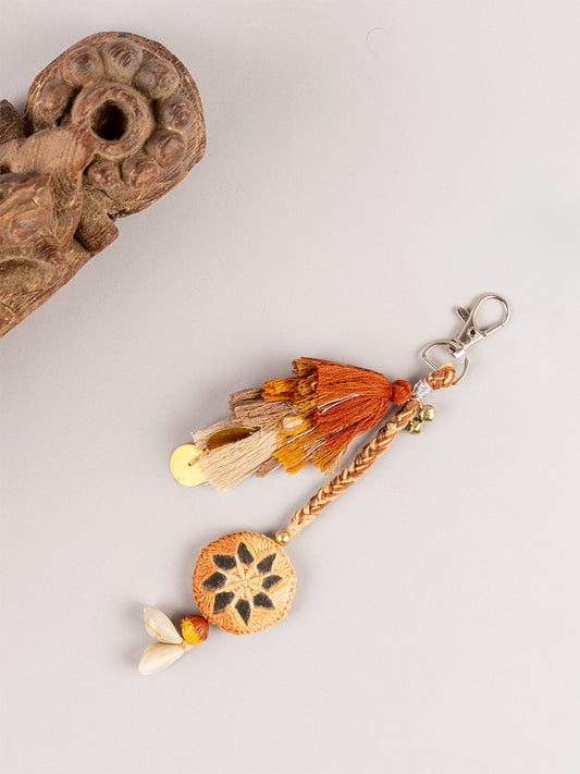 Ivory Round Mirror tassel Keychain