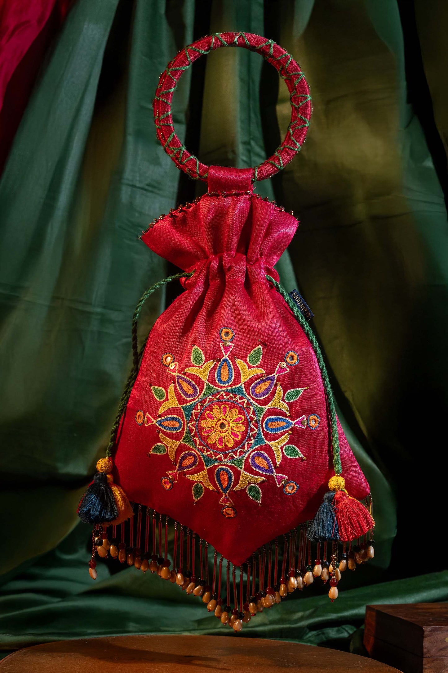 Pink Kutchi Aari Pentagon Potli