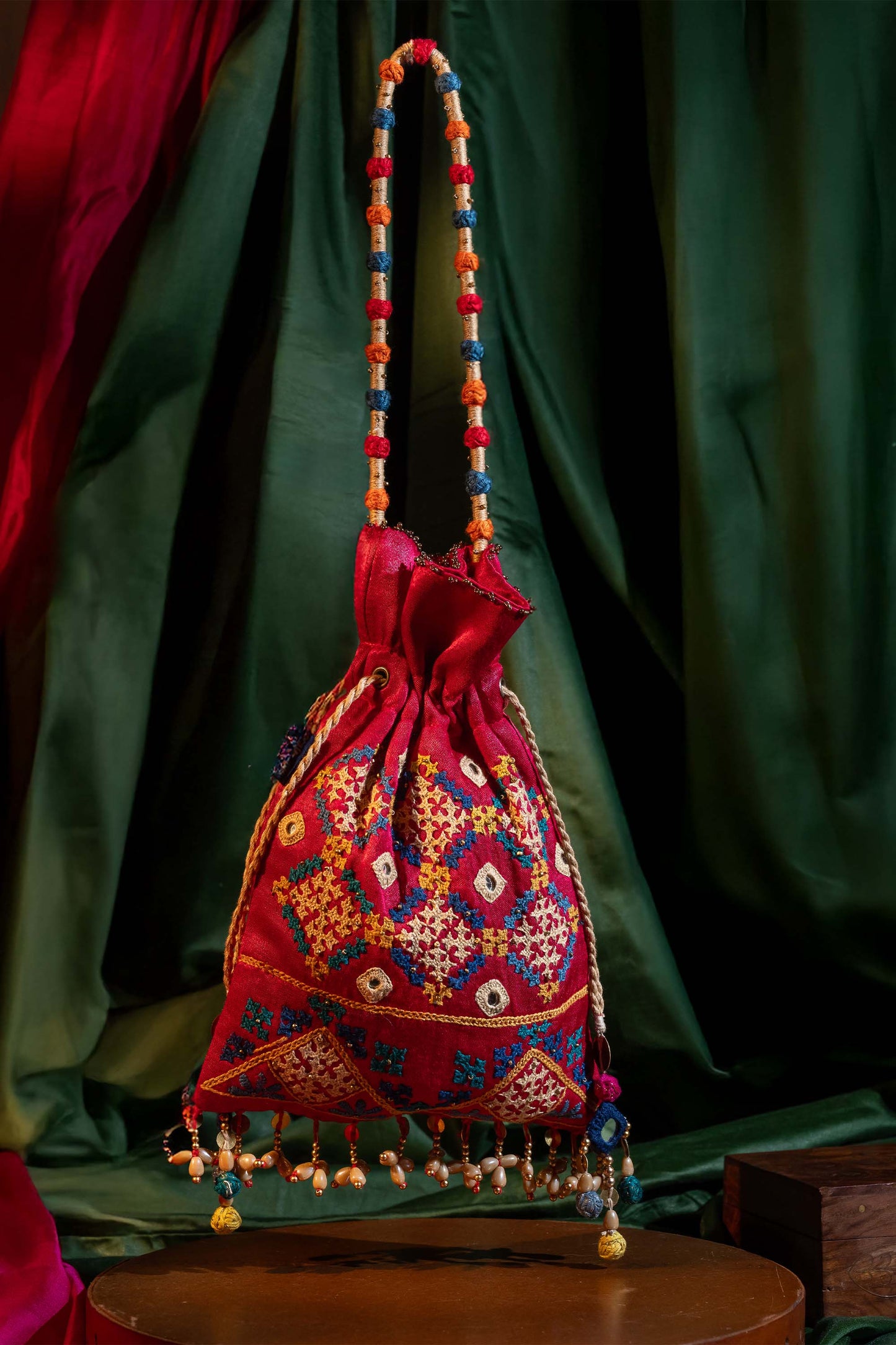 Pink Rabari Squre Flat Potli