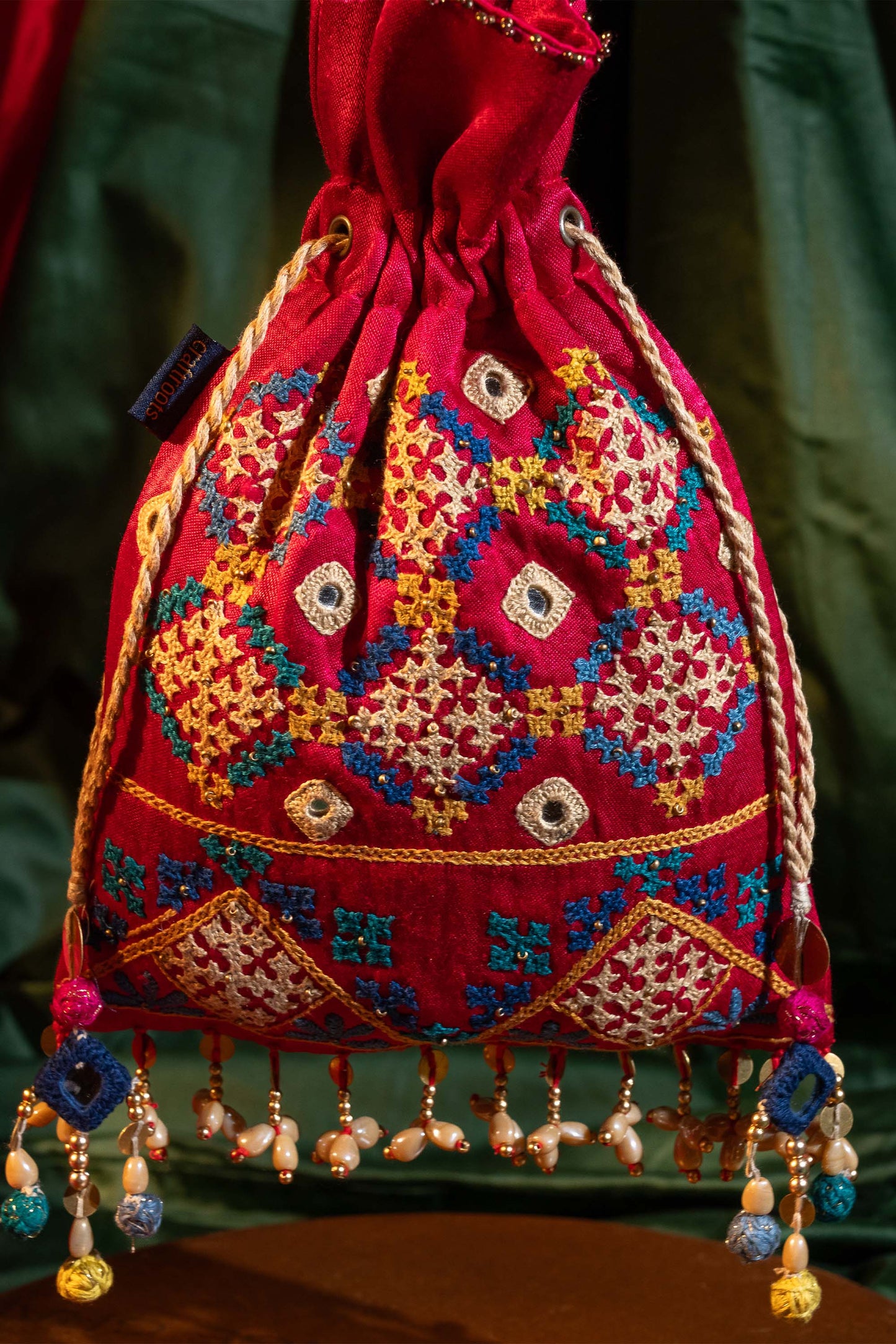 Pink Rabari Squre Flat Potli