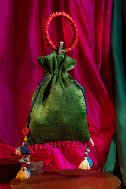 Green Kutchi Aahir Squre Potli