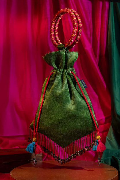 Green Kutchi Aari Pentagon Potli