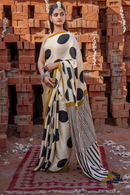 Polka Dots Block Printed Modal Silk Saree