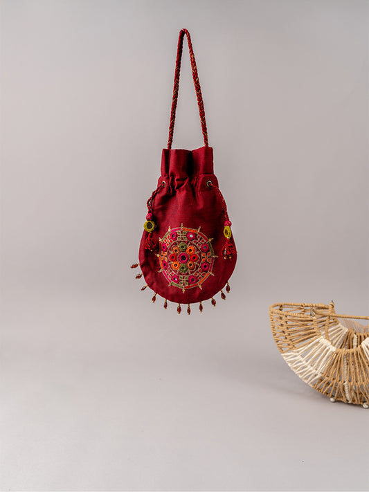 Maroon Kutchi Style Potli