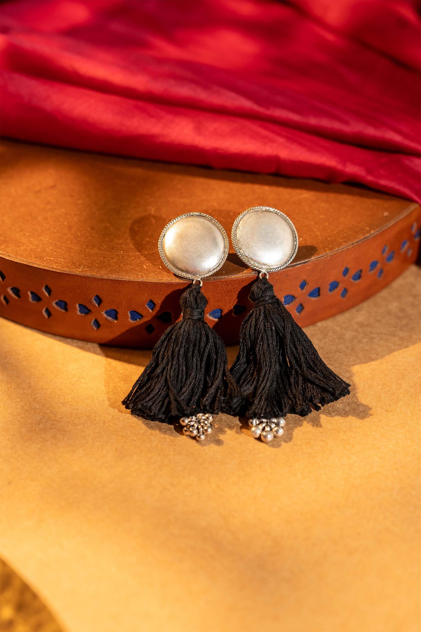 Oxidised Sun Tassel Earrings