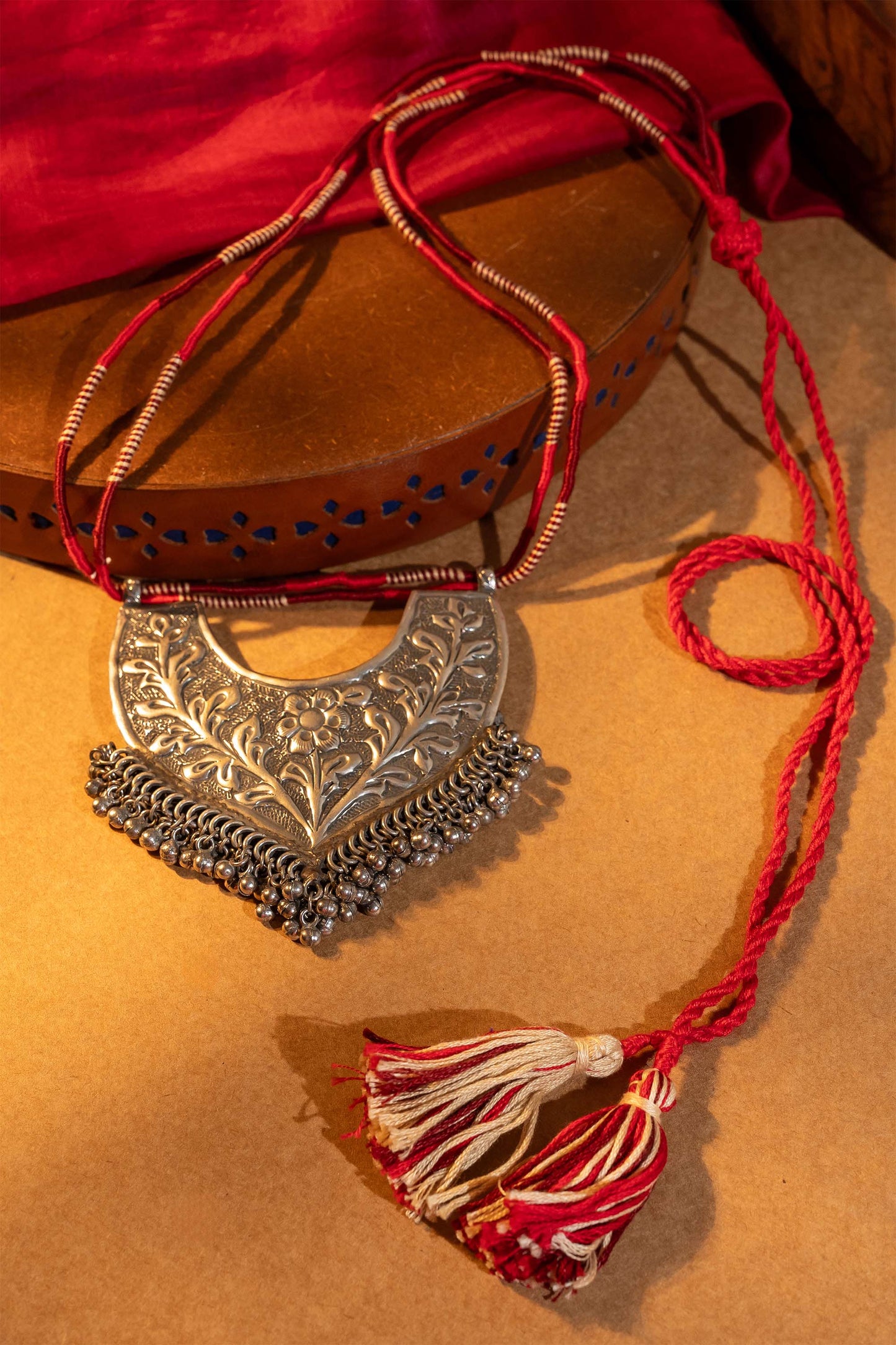 Red Long Oxidised Pendant