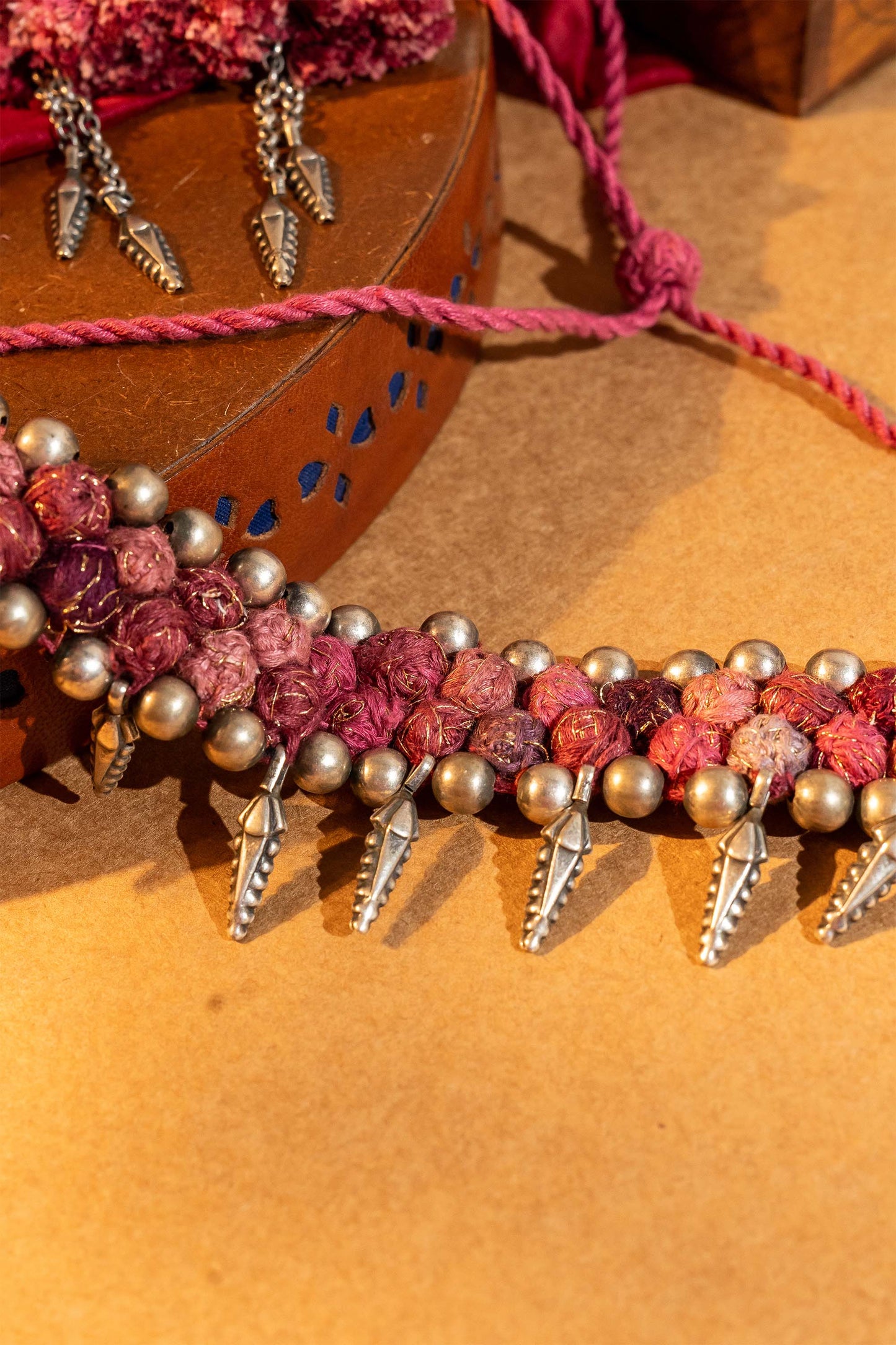 Peach Thread Ball Leaf Choker