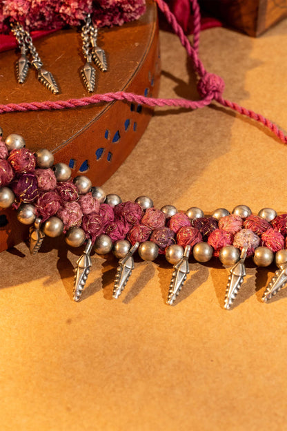 Peach Thread Ball Leaf Choker