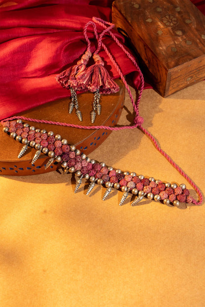 Peach Thread Ball Leaf Choker