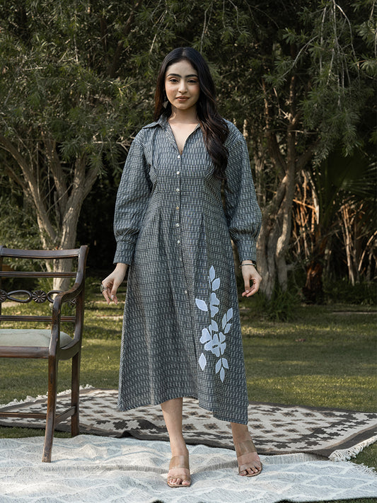 Front Open Shirt Dress - Grey