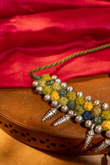 Green Thread Ball Leaf Choker