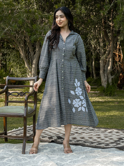 Front Open Shirt Dress - Grey
