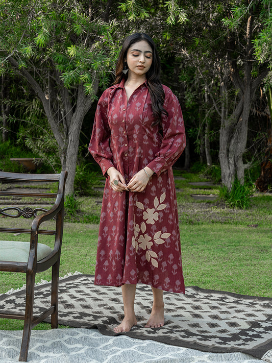 Front Open Shirt Dress - Brown