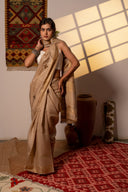 Artisanal Ivory Tussar Silk Saree With Subtle Appliqué Work