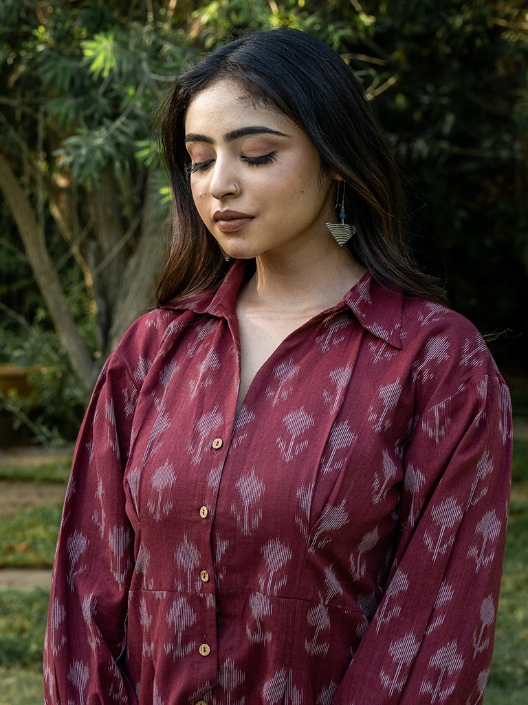Front Open Shirt Dress - Brown