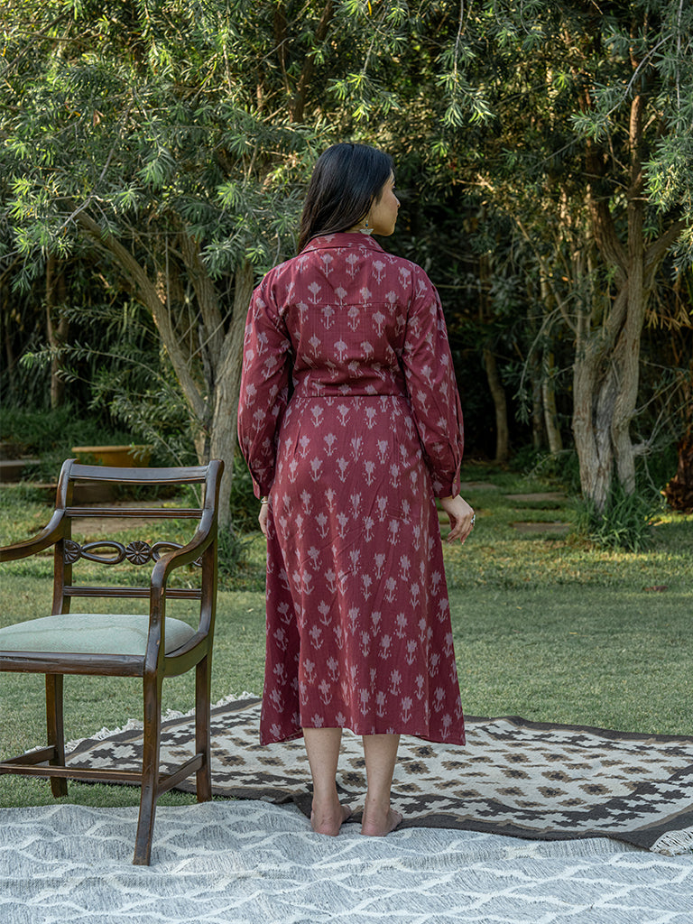Front Open Shirt Dress - Brown