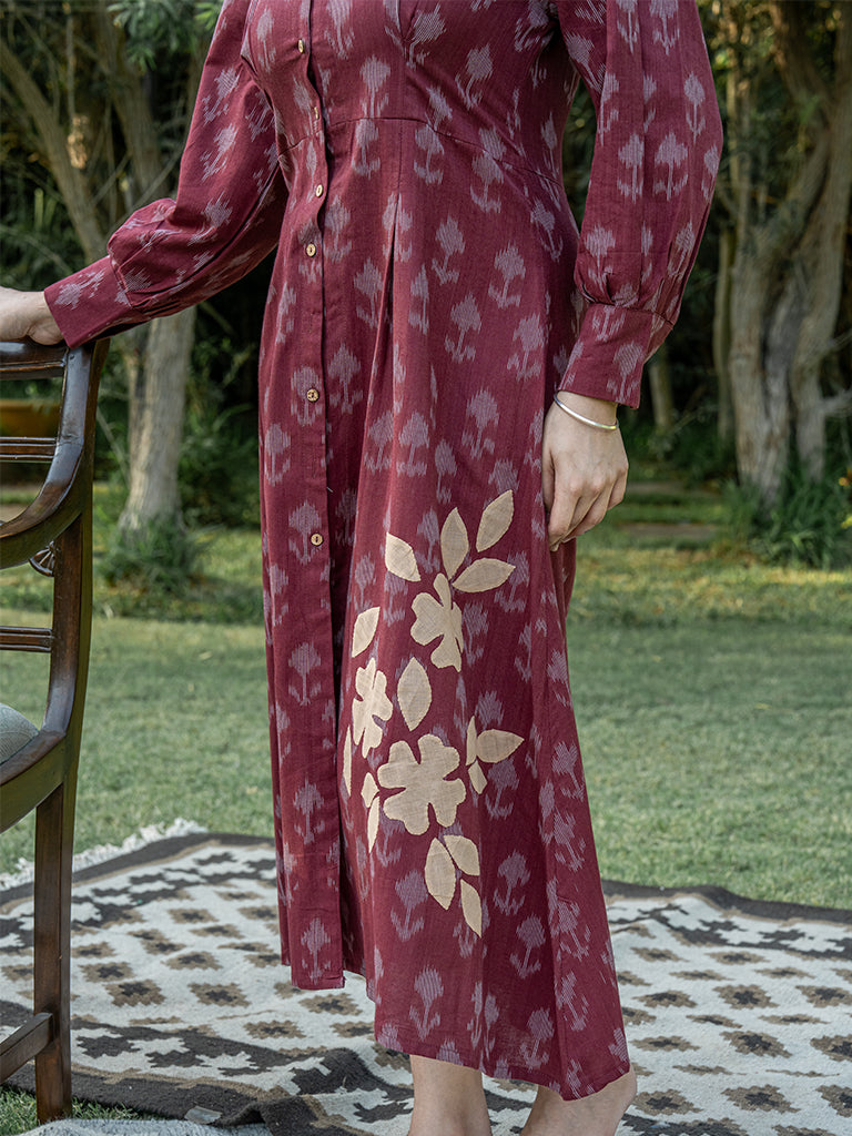 Front Open Shirt Dress - Brown