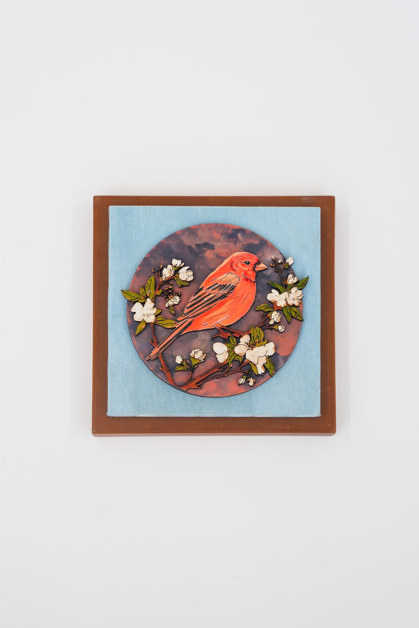 Set of 3 Small Wall Frames 7x7 | Crimson Blossom, Blue Bloom & Golden Perch Combo