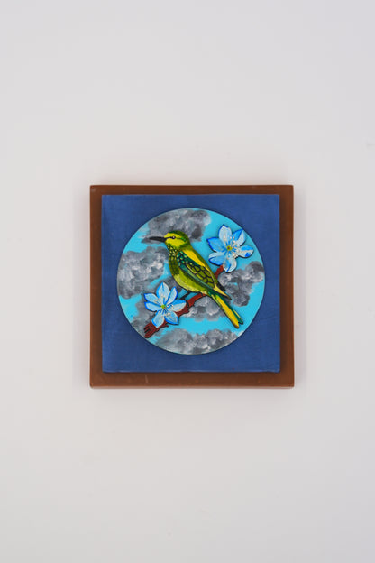 Set of 3 Small Wall Frames 7x7 | Crimson Blossom, Blue Bloom & Golden Perch Combo